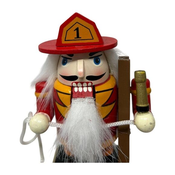 Number 1 Firefighter Nutcracker Figurine 5" Tall Hand Painted Wooden Home Decor - Picture 6 of 10